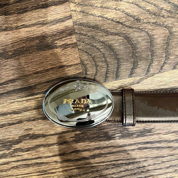 silver brown prada saffiano leather belt - Picture 3 of 5